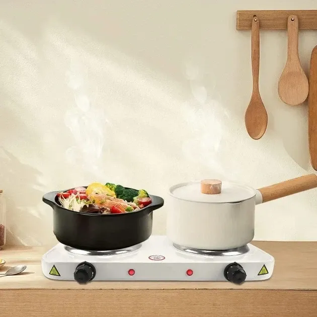 Електроплита настільна STENSON ME-0014 біла 2 чавунні конфорки по 1000 Вт двоконфоркова електрична плита з дисковим теном Тернопіль - фото 5