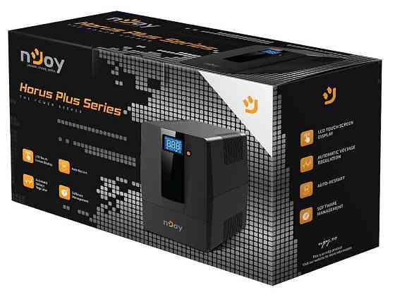 ДБЖ NJOY Horus Plus 600 (PWUP-LI060H1-AZ01B) Lin.int., AVR, 2 x євро, USB, LCD, пластик ( Чорний ) Харьков