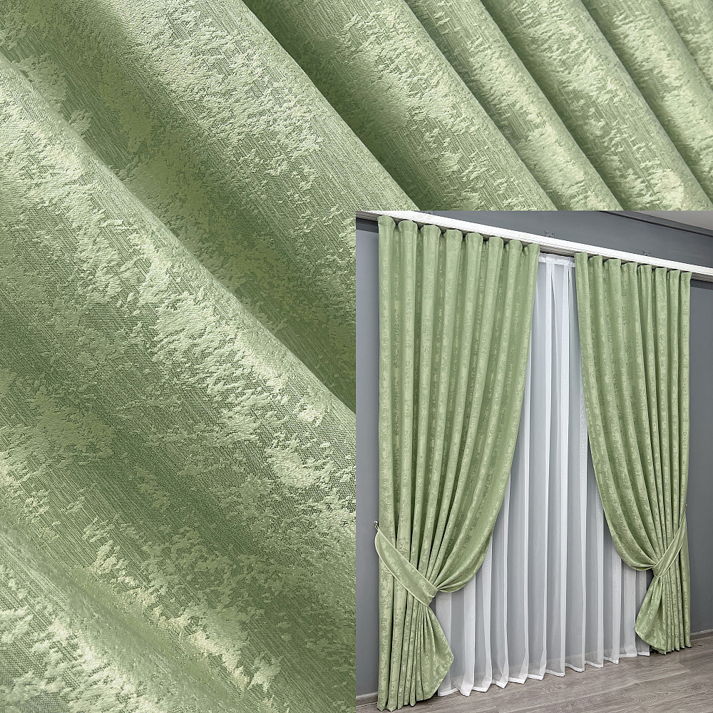 Комплект готовых штор VR-Textil Жаккард Sultan XO №1147ш Светло-оливковый 150х270 см 2 шт (30-954) Киев - изображение 9