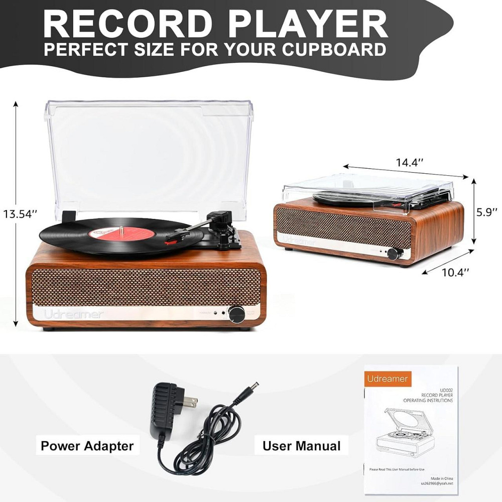 Виниловый ретро-проигрыватель Udreamer UD002 с функцией Bluetooth USB и динамиками Днепр - изображение 7