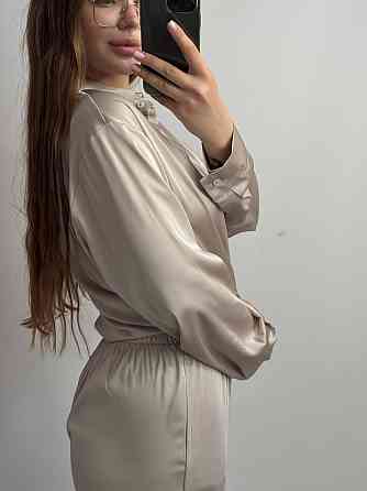 Жіночий шовковий костюм із штанами Бежевий XL/2XL Харків