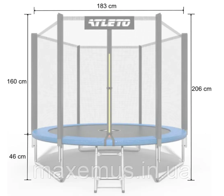 Батут Atleto 183 см (6 ft) с защитной сеткой и лестницей детский садовый батут синий Blue Edition Мостиська - фото 19