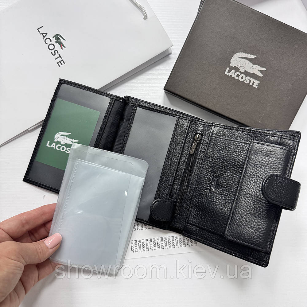 Кожаный мужской вертикальный кошелек Lacoste (6602) Киев - изображение 3