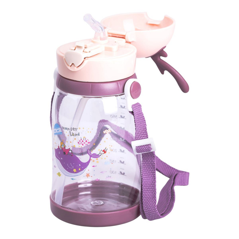 Yiwu Пляшка для води дитяча 550 мл на ремінці пляшечка з трубочкою для спорту та школи Рожева H Коломия - фото 2