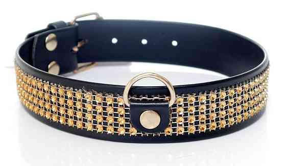 Нашийник зі штучної шкіри з кристалами Fetish Boss Series - Collar with crystals Gold, BS3300102 Sex Aura Київ