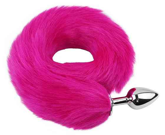 Анальная пробка с хвостом EGZO - Fox Tail Silver Plug Crimson, size S Sex Aura Киев