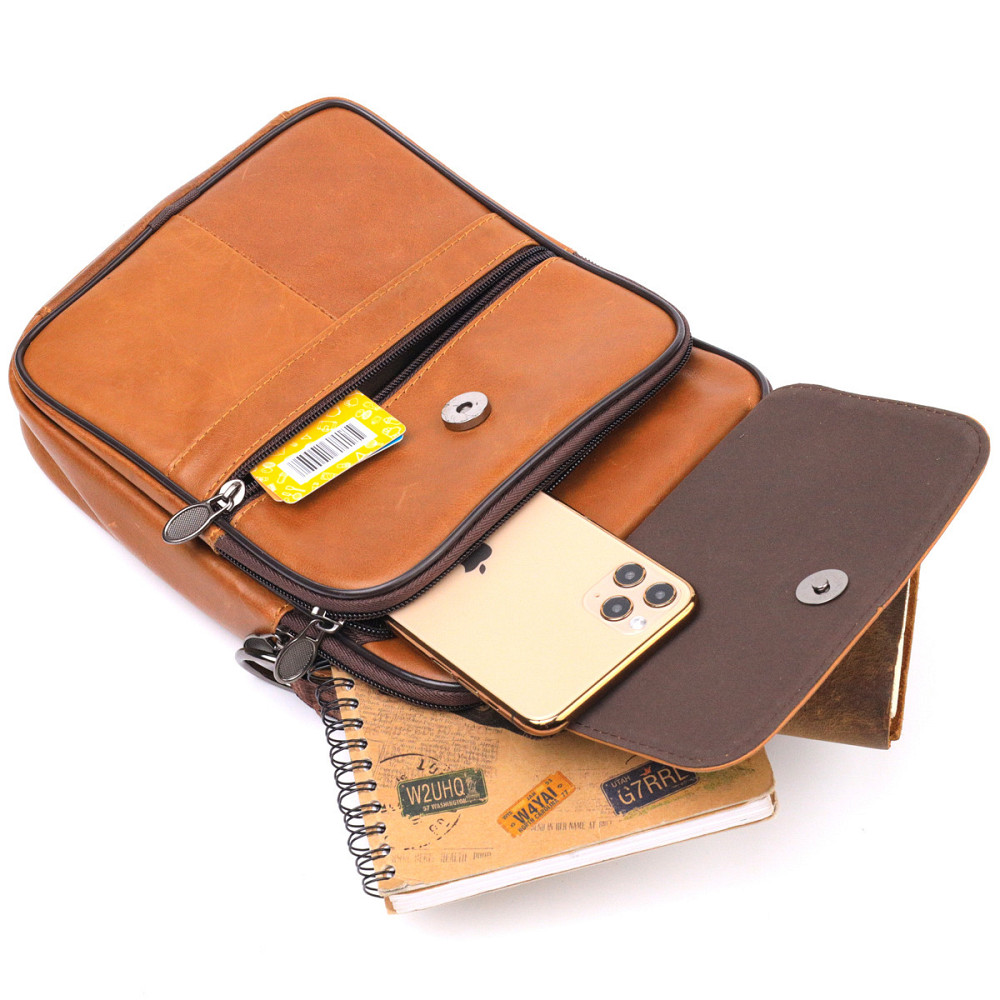 Удобная мужская сумка с ручкой кожаная 21273 Vintage Рыжая Киев - изображение 4