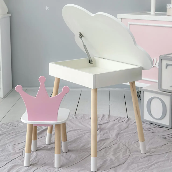 Дитячий стіл Хмара з нішою та стільцем Корона (Білий з рожевим) Київ