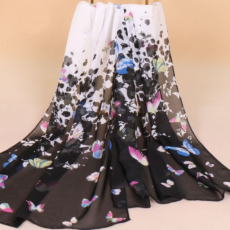 Шарф с бабочками женский 145 на 48 см черно-белый Киев - изображение 3