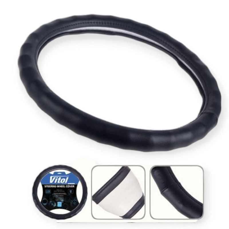 Чехол l кожзам (39 - 41 см) черный рефленный, один шов, белая основа руля Мукачево - изображение 1