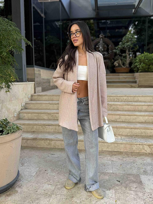 Женский теплый модный кардиган. Беж, 46/48 Одесса - изображение 4