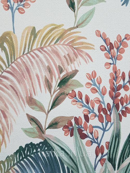 Шпалери вініл на флізеліні Rasch Florentine 1.06х10 листя гілки папороті банана зелені коричневі на білому Київ - фото 4