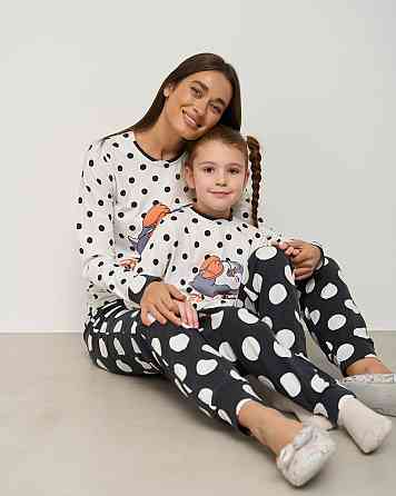 Женская пижама со штанами - Пингвин - в горошек - Family look мама/дочка Nicoletta 96717 S Киев