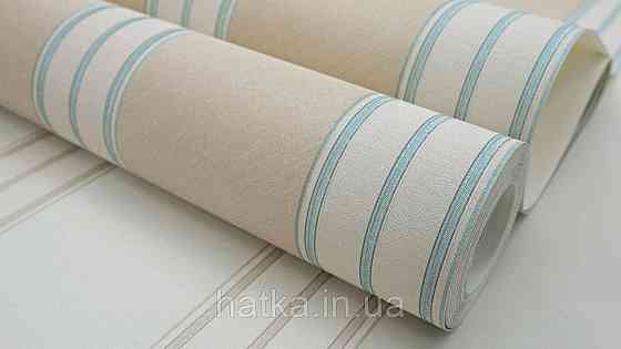 Шпалери метрові вінілові на флізеліні Sintra Classic класика смуги широкі бежеві сріблясто зелені 445327 Київ