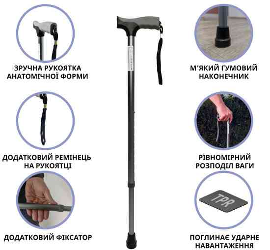 Трость алюминиевая складная телескопическая Doctor Life 11874/SZ-G серый Днепр