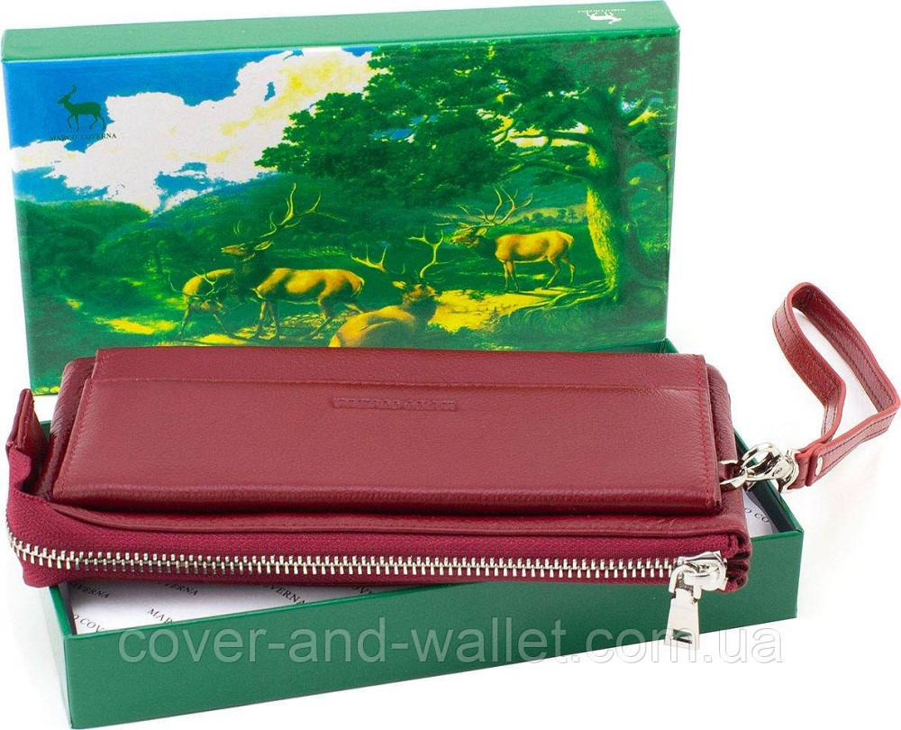 Женский кожаный кошелек клатч красного цвета на магнитах и молнии Marco Coverna MC 6052-2 Бордовый Киев - изображение 10