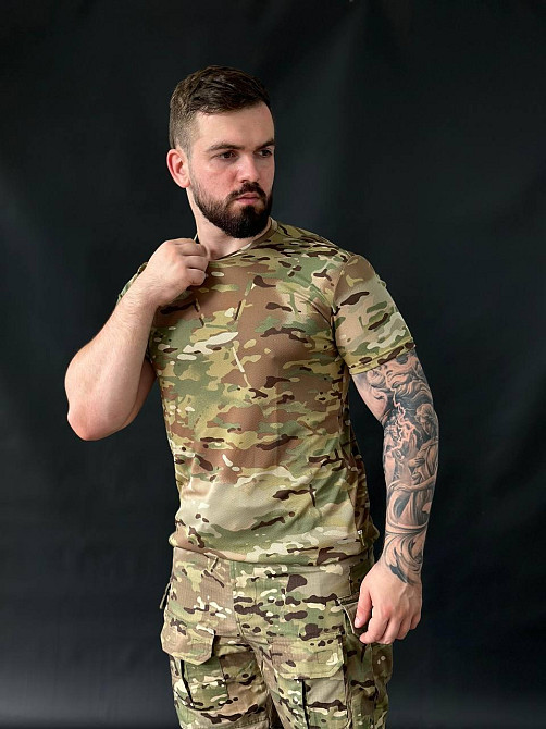 Військова футболка мультикам ЗСУ, літня тактична бойова футболка Coolmax, чоловіча футболка для армії Львів - фото 2