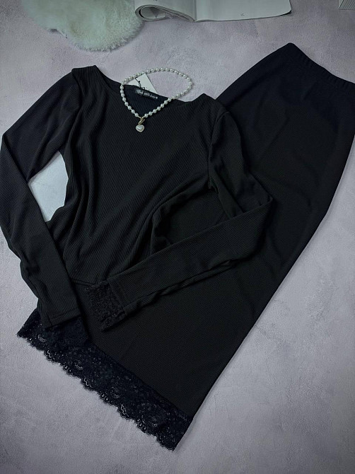 Женский стильный костюм кружево Лонг+юбка рубчик+кружево Одесса - изображение 5