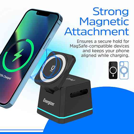 Зарядний пристрій 15W 3-in-1 Magnetic Wireless Fast Charger black Energizer Винница