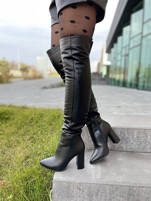 Nivelle Ботфорти жіночі чорні, натуральна шкіра, зимові на високому каблуці 5493 / Чоботи шкіря Коломия - фото 7