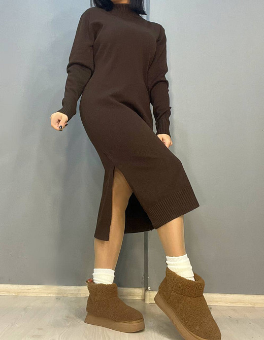 Сукня жіноча Accorddream 2858 светр довга оверсайз комір стійка розріз one size, коричневий, one size Київ - фото 13