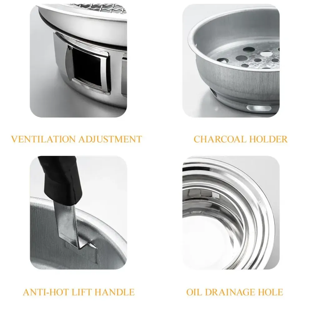 Гриль с антипригарным покрытием / Корейский гриль для барбекю / Портативная гриль-печь из нержавеющей стали для барбекю 34см Коломыя - изображение 7