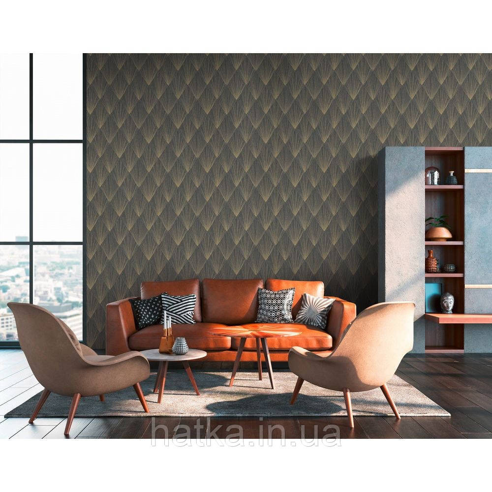 Шпалери вінілові на флізелін AS creation Metropolitan Stories II геометрія золоті промені смуги на чорному 3д Київ - фото 3