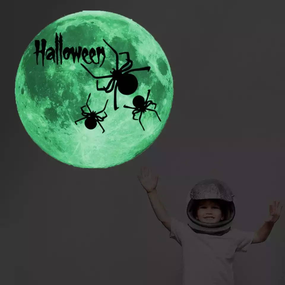 Наклейка на Хэллоуин фосфорная Луна с пауками 30 см салатовый Киев - изображение 3