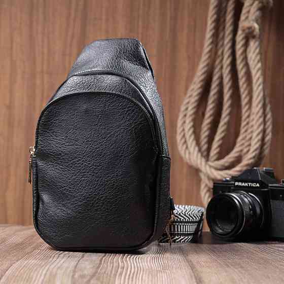 Сумка для жінок через плече з екошкіри з акцентом на текстильну лямку Чорний (Vintage) Київ