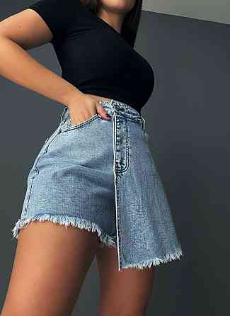 Шорти-спідниця жіночі Vanver 222 джинсові на запах з бахромою великі розміри блакитні, блакитний, З4, 34, 95 см, 122 см Київ