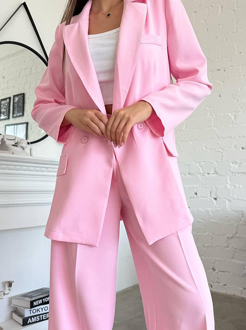 Женский стильный деловой костюм ( пиджак + брюки) креп -костюмка Розовый, 42/44 Одесса - изображение 4