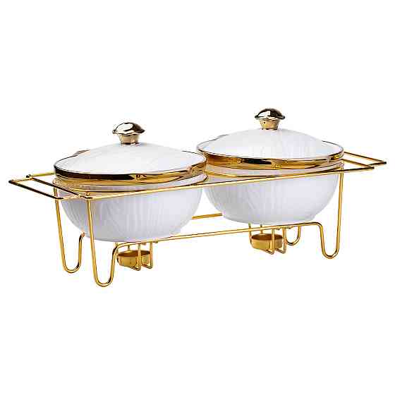 Фарфоровий мармит на 2 секції з металевою підставкою Київ