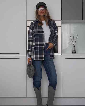 Жіноча стильна принтована сорочка в карту турецький кашемір Джинс Одеса