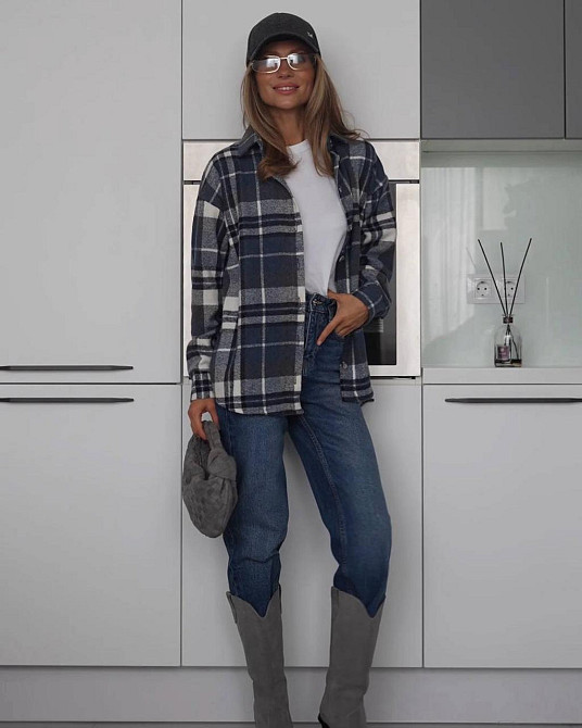 Женская стильная принтованная рубашка в клетку турецкий кашемир Джинс Одесса - изображение 3