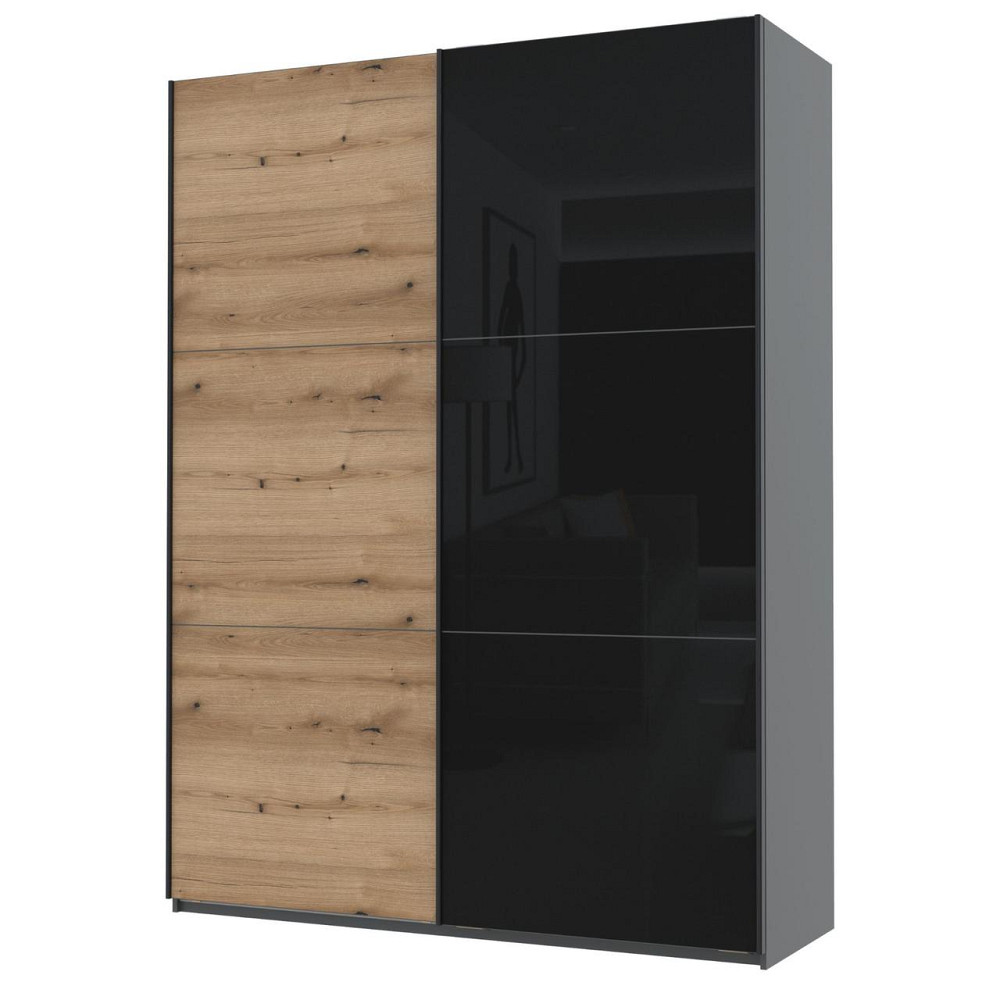 Шафа-купе двохдверна Doros G-Caiser 180х60х240 см Графіт/Дуб евок/1 Чорне скло (DRS-011228) Львів - фото 3