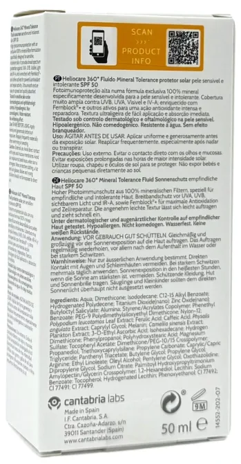 Сонцезахисний мінеральний крем-флюїд SPF50 для чутливої шкіри HELIOCARE 360º MINERAL TOLERANCE FLUID SPF50 CANTABRIA, 50 мл Дніпро - фото 3