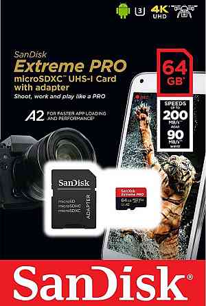 microSDXC (UHS-1 U3) SanDisk Extreme Pro A2 64Gb class 10 V30 (R200MB/s,W90MB/s) (adapter) Київ