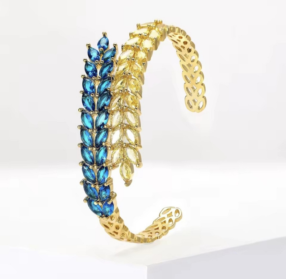 Браслет + каблучка жовто-блакитні колоски Золотистий №2 Смела - изображение 2