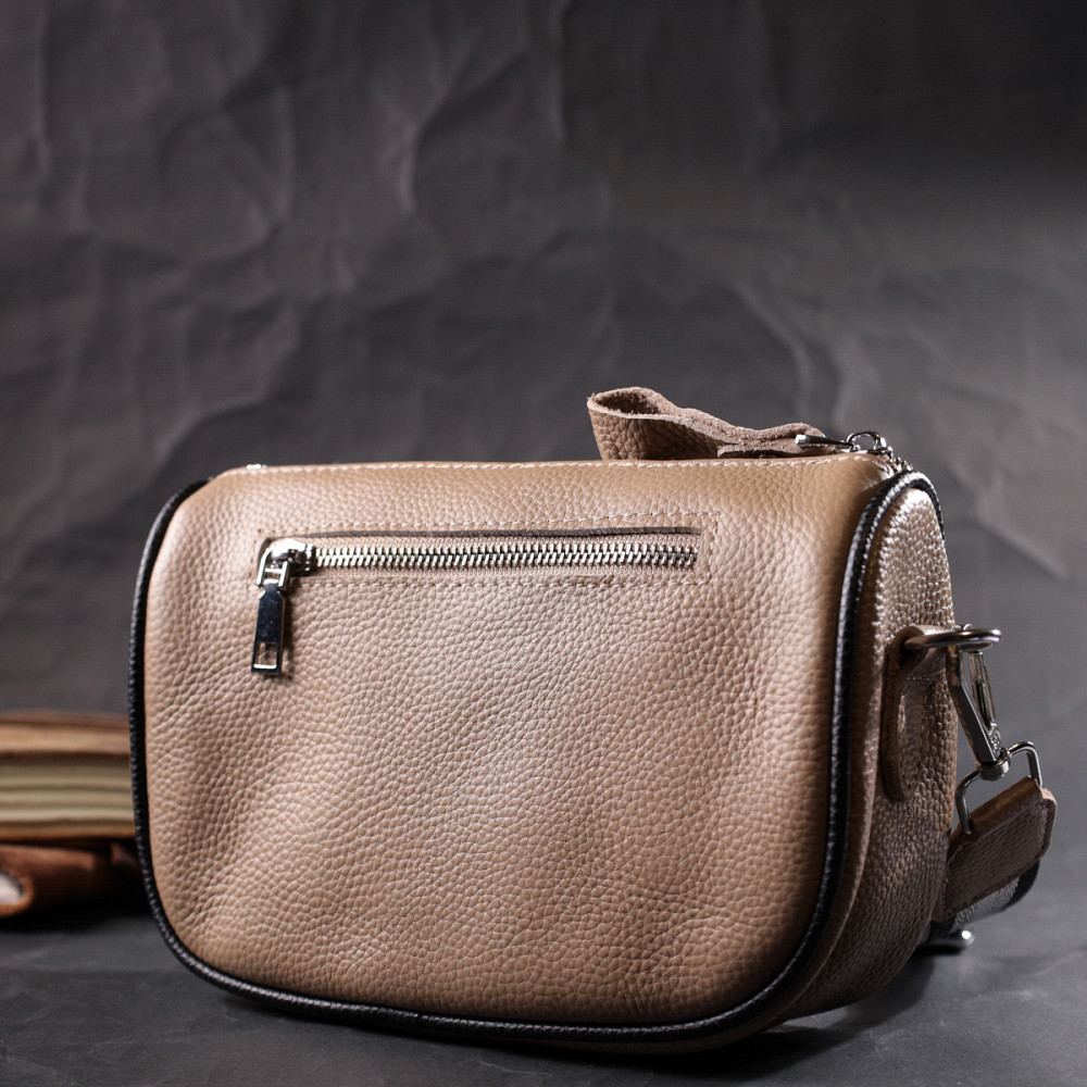 Напівкругла сумка крос-боді для жінок з натуральної шкіри Vintage 22392 Бежева Київ - фото 10