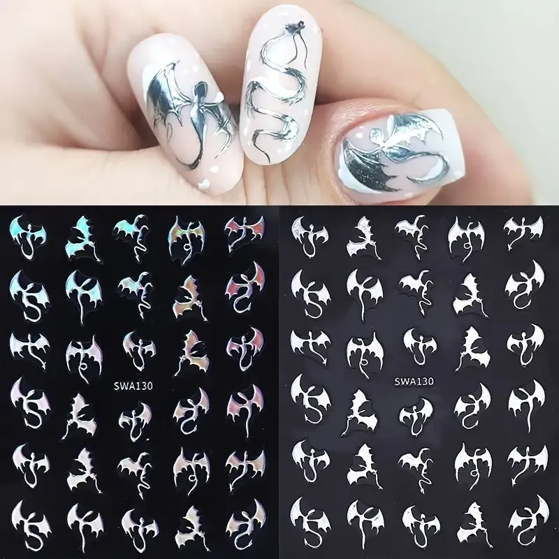 Наклейки для ногтей 3D “Дракон” — золотые, серебряные и голографические, 3 листа Киев - изображение 2