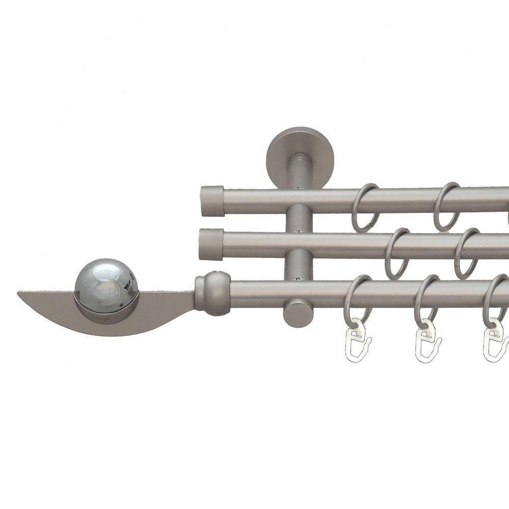 Карниз Orvit Фламінго металевий трирядний циліндр (20 см) гладка труба кільце металеве Сатин 16\16\16 мм 200 Львов - изображение 1