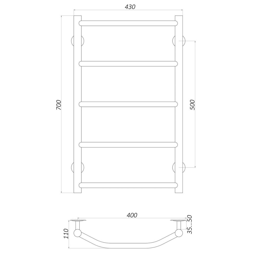 Рушникосушарка UNIO LT W 700-400-5 Драбинка Трапеція вода (000020644) Київ - фото 4
