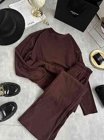 Женский теплый базовый костюм двойка ангора рубчик Шоколад Одесса