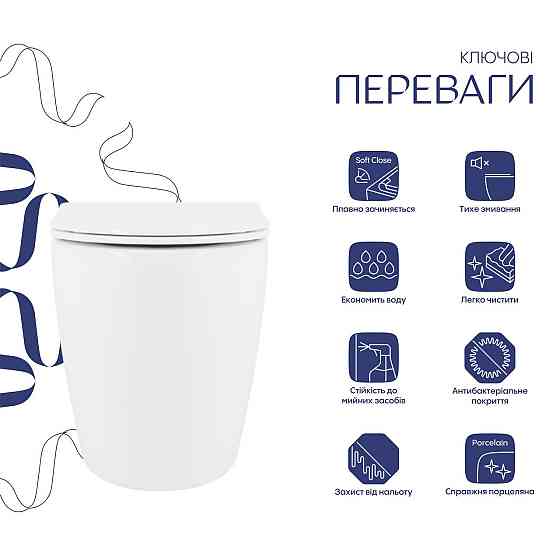 Унитаз подвесной Qtap Robin Ultra Quiet безободковый с сиденьем Soft-close 520x365x365 мм WHITE Киев