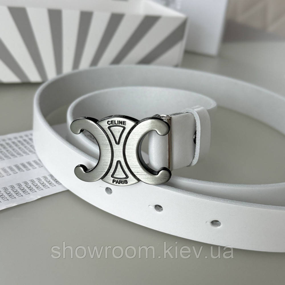 Жіночий білий ремінь шкіряний Celine grey (3 cм) Київ - фото 1