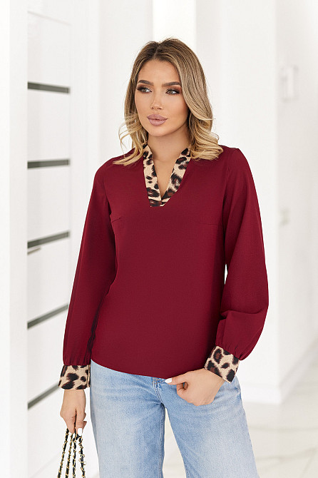 Блуза жіноча з довгими рукавами "Briana" | Норма і батал Бордовий, 54-56 Київ - фото 2