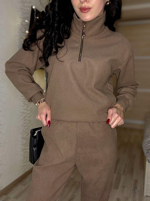 Женский теплый костюм двойка: кофта и штаны вельвет на плотном флисе Кемел, 46/48 Одесса - изображение 7