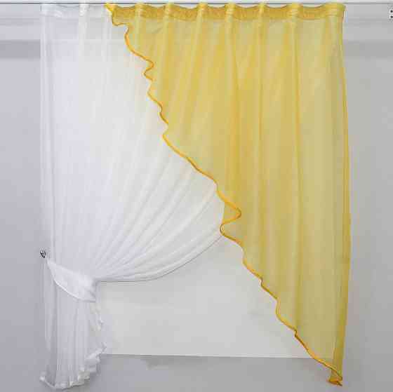 Кухонная занавеска VR-Textil № 069к желтый с белым 280х170 см (50-096) Киев