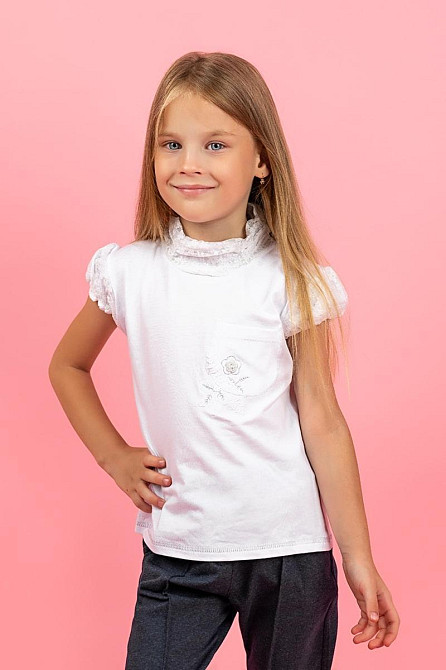 Блуза дитяча, біла 140 топ Крохатушка одяг Київ - фото 1