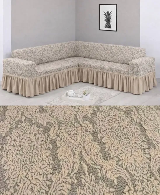 Угловой жаккардовый чехол на диван, универсальный натяжной чехол, накидка на диван Бежевый Коломыя - изображение 2
